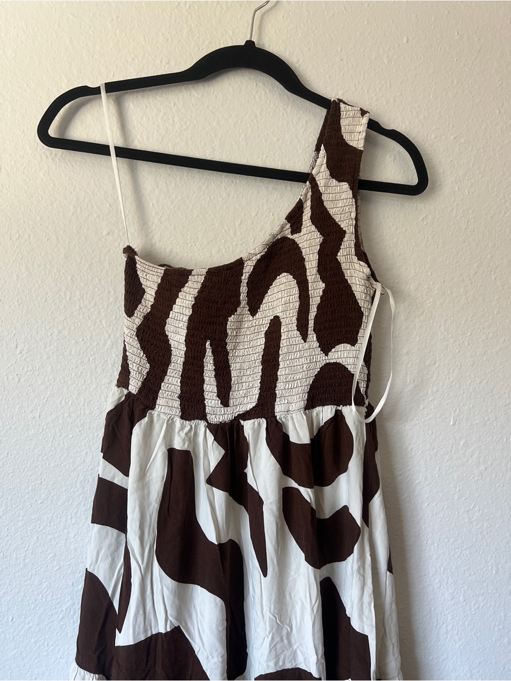 Anthropologie Abel the Label One Shoulder Maxi Dress Brown Cream Ivory Sz Medium - Picture 3 of 8
